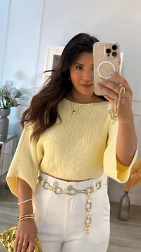 Blusa Cropped Tricot Amplo Kim Mangas 7/8