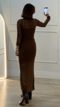 Vestido Longo Tricot Vazado Maya Mangas Longas