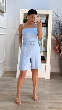 Macaquinho Viscose Com Linho Lívia Cinto Fivela Quadrada