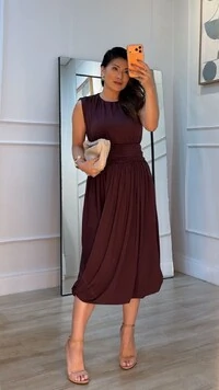 Vestido Midi Balonê Paty Detalhe Drapeado