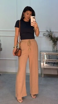 Calça Pantalona Teresa Amarração Com Tassel Nas Pontas