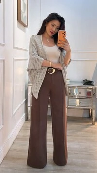 Kimono Tricot Vazado Ashley Mangas 3/4 Punhos Canelados