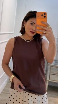 Blusa Regata Decote Abaulado Posterior Nancy Cinto Trançado