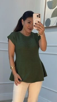 Blusa Peplum Tricot Thay Mangas Curtas