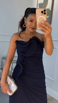 Vestido Longo Tulê Gabriella Tomara Que Caia Com Babados