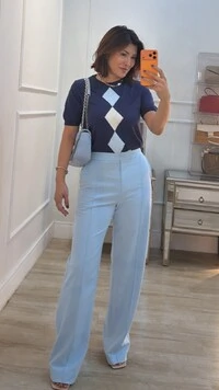 Blusa Tricot Estampa Em Losangos Livia Mangas Curtas