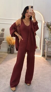 Conjunto Tricot 3 Peças Gigi Twin Set & Calça Pantalona