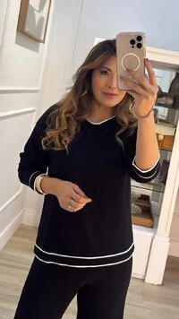 Conjunto Tricot Ingrid Blusa Mangas Longas E Calça Faixa Lateral