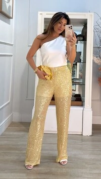 Calça Pantalona Paetê Cindy Pala Larga