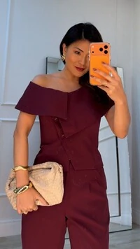 Blusa Alfaiataria Lady Decote Ombro A Ombro Sobreposição Assimétrica