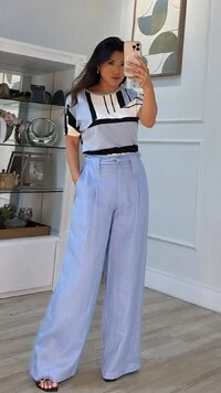 Calça Pantalona Em Linho Mirella Com Cinto Faixa