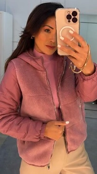 Jaqueta Nylon Com Teddy Safira Pespontos Em Losangos