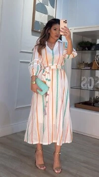 Vestido Midi Bordado Com Fio De Lurex Ingrid Cinto Faixa Com Tassel