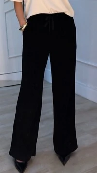 Calça Pantalona Veludo Cotelê Raissa Bolso Fake Posterior