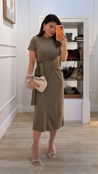 Vestido Midi Malha Aysha Cinto Faixa Fixo Com Amarração