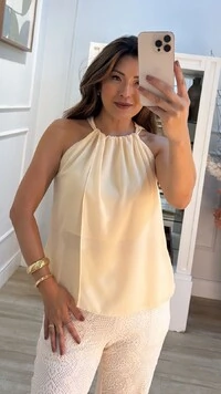 Blusa Regata Chiffon Raissa Com Sobreposição