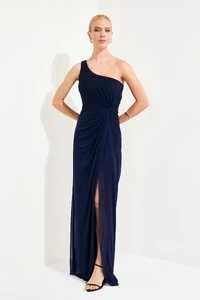 Vestido Longo Tulê Andressa Detalhe Drapeado Lateral Estruturado
