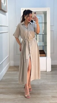 PRÉ-VENDA ENVIO ESTIMADO 25/11 Vestido Chemise Midi Com Cinto Faixa Marie