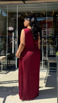 Vestido Longo Blusado Crepe Decote Canoa Com Detalhe Franzido Grace Saia Plissada