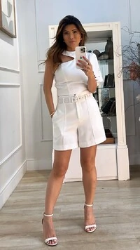 Shorts Alfaiataria Botão Forrado Megan Cinto Encapado