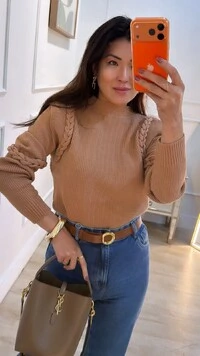 Blusa Cacharrel Tricot Canelada Lulu Com Tranças Nos Ombros