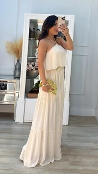 Vestido Chiffon Frente Única Com Amarração Helena Com Camadas