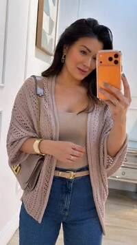 PRÉ-VENDA DATA ESTIMADA DE ENVIO DIA 02/05 Kimono Tricot Vazado Fabi Mangas 3/4