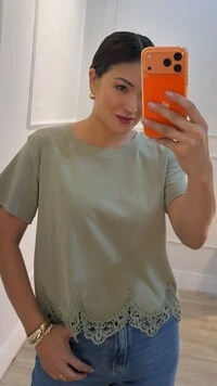 Blusa De Malha Valentina Renda No Barrado