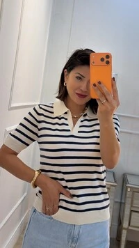 Blusa Polo Tricot Listrada Marcela Mangas Curtas