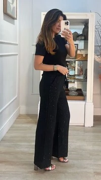 Calça Pantalona Com Brilho Amora Amarração Frontal