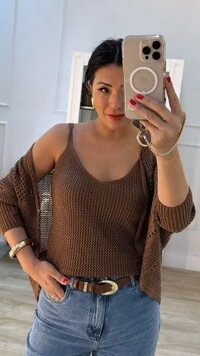 Twin Set Tricot Sheyla Com Entremeios Blusa Regata & Cardigan