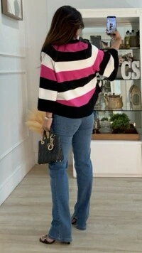 Poncho Tricolor Listrado Cindy Mangas Amplas