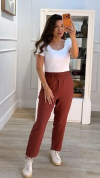 Calça Pala Larga Com Cinto Fixo Fino Zoe Barra Dobrada