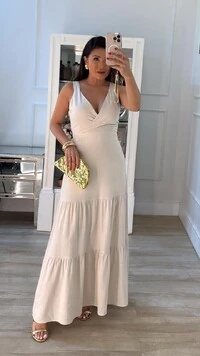 Vestido Longo Viscose Com Linho Naomi Decote V Transpassado