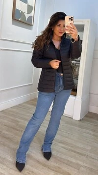 Jaqueta Nylon Pespontos Na Horizontal Michelly Ziper Onix