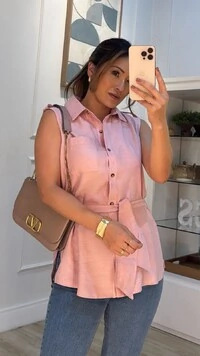 Camisa Sem Manga Com Botões E Cinto Faixa Taysa