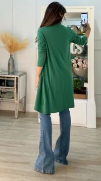 Maxi Cardigan Tricot Denise Bolsos E Nervuras Caneladas Frontais