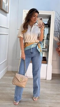 Camisa Linho Mangas Curtas Mila Prega Posterior