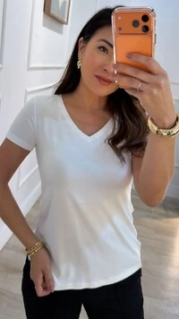 Blusa Manga Curta Rafaela Decote V Basica