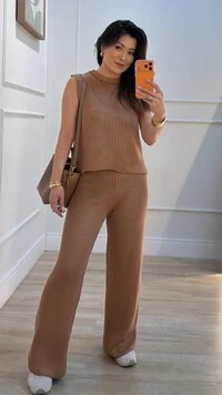 Calça Pantalona Tricot Natasha Pala Larga