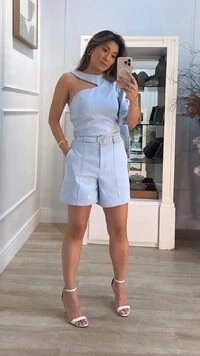 Blusa Cropped Alfaiataria Megan Manga Única Bordada