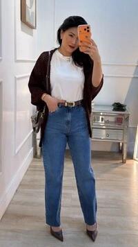 Kimono Tricot Vazado Ashley Mangas 3/4 Punhos Canelados