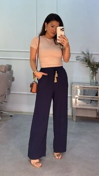 Calça Pantalona Teresa Amarração Com Tassel Nas Pontas