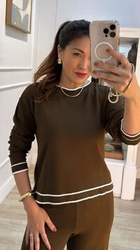 Conjunto Tricot Ingrid Blusa Mangas Longas E Calça Faixa Lateral