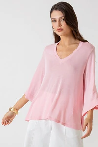 Blusa Ampla Decote V Thayna Mangas 7/8 Evasê