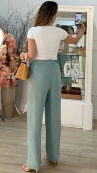 Calça Pantalona Bolsos Frontais Brooke Cinto Faixa Fixo