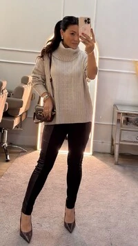 Blusa Tricot Priscilla Gola Rolê E Mangas Com Tramas Triplas