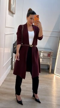 Maxi Cardigan Tricot Eliana Bolsos Quadrados Frontais