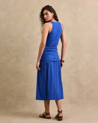 Vestido Midi Cavado Canelado Pamela Detalhe Drapeado
