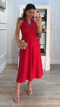 Vestido Midi Frente Única Agatha Bolsos Frontais